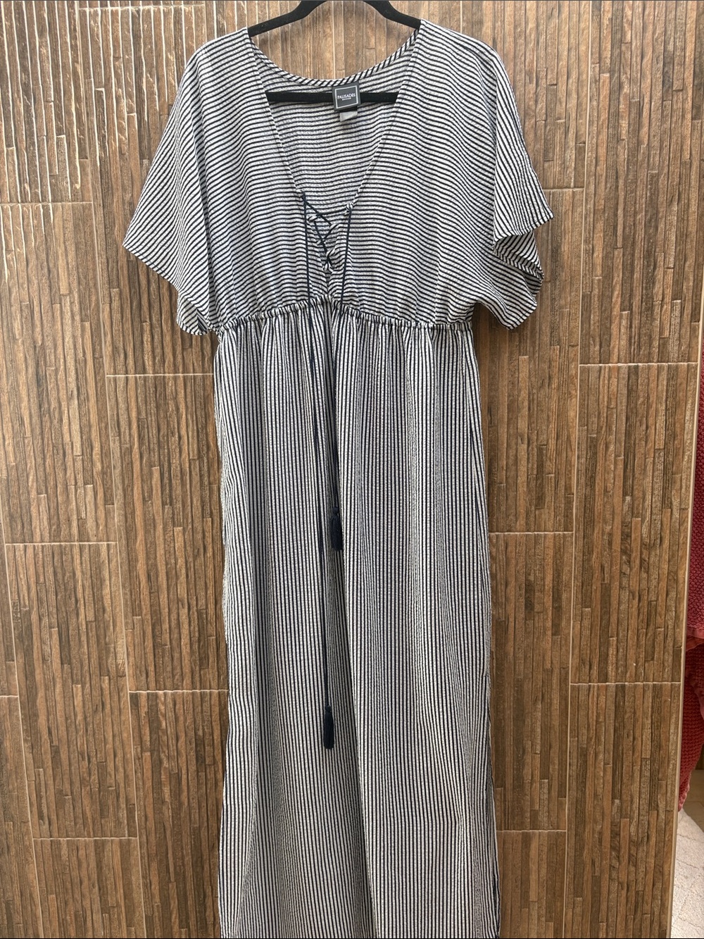Striped Lace-Up Maxi Coverup in Navy & White